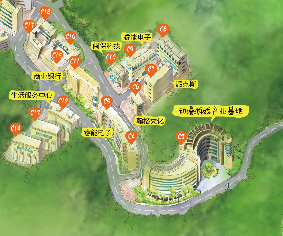 福州软件园手绘地图|插画|商业插画|ANTON51