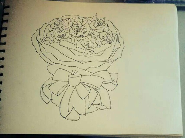 钢笔勾的一束玫瑰