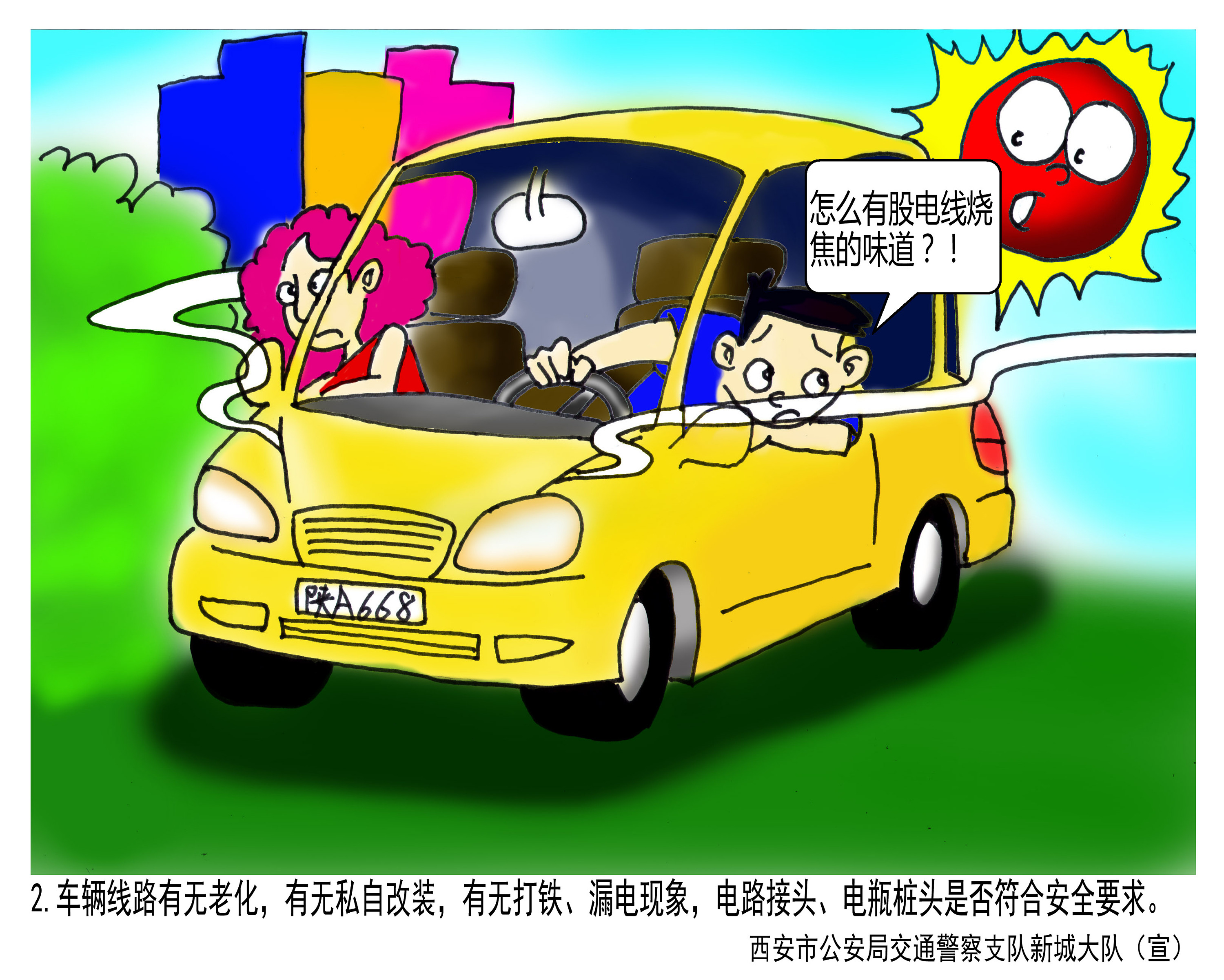 夏季预防车辆自燃消防安全检查动漫作品