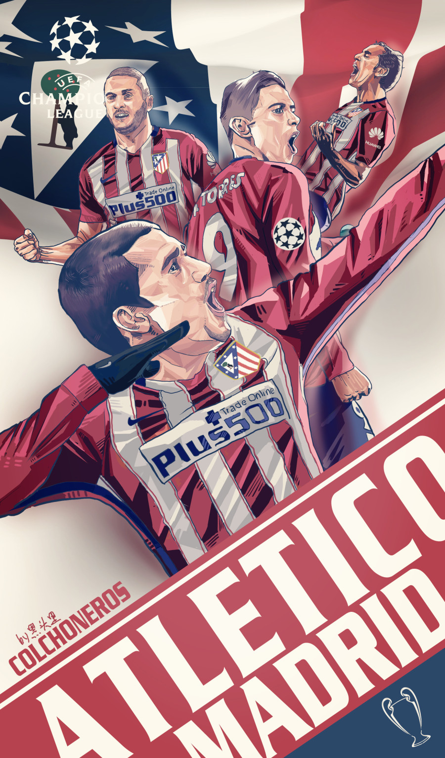 2016欧冠决赛皇马VS马竞|绘画习作|插画|黑头