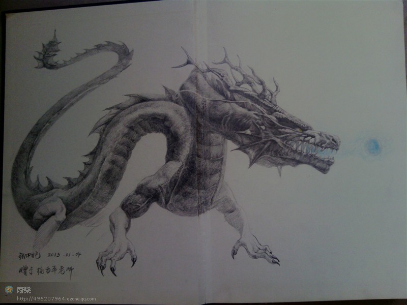 这条龙是电影《龙之战争》里面的神龙,被我画在一个笔记本的第一页