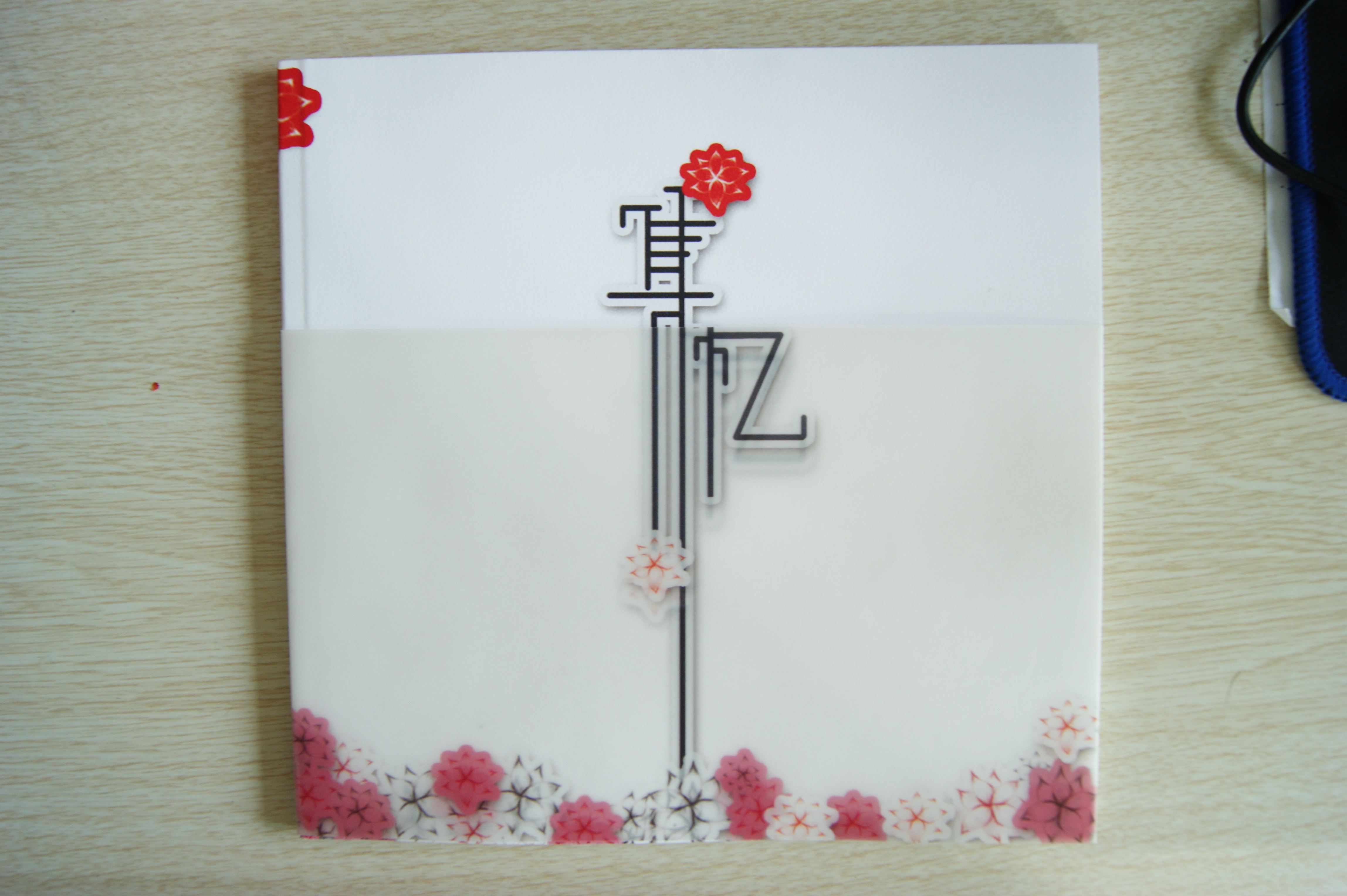 这款书封面的设计是采用花的元素花是用手绘板画的然后描边,红,白,黑