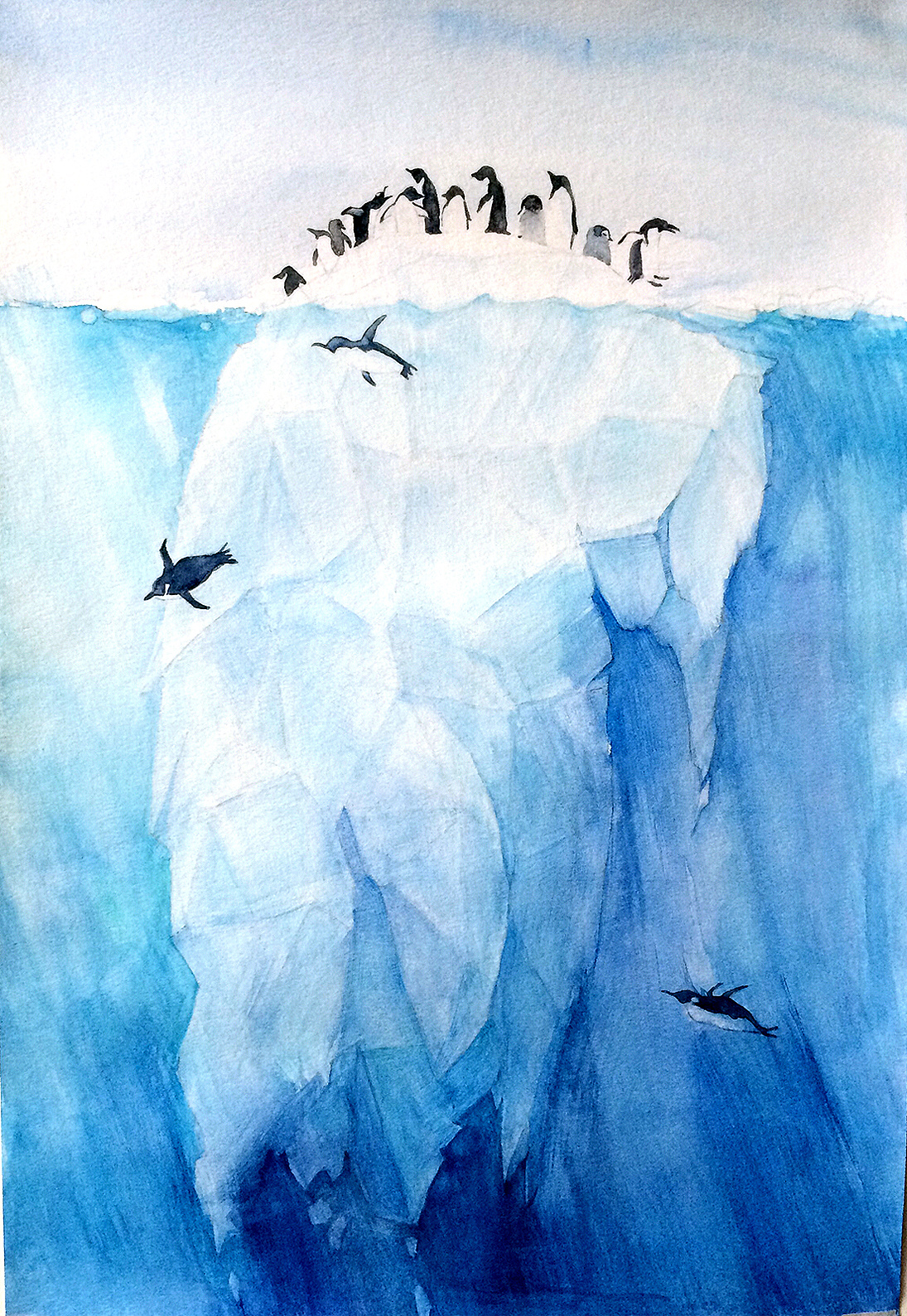 全球变暖 可怜的企鹅们站在正在融化的冰川