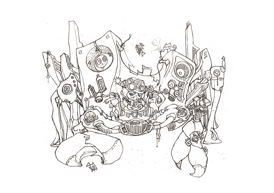螃蟹捕鱼机(上色步骤-上篇)|绘画习作|插画|JKL