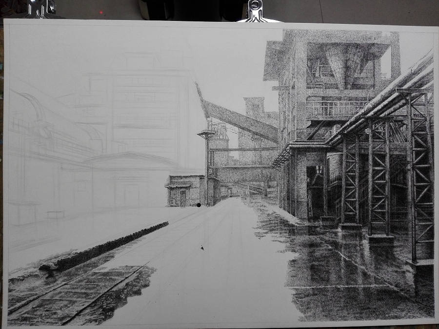 《工厂 雨》|钢笔画|纯艺术|go朱云峰1 - 原创设