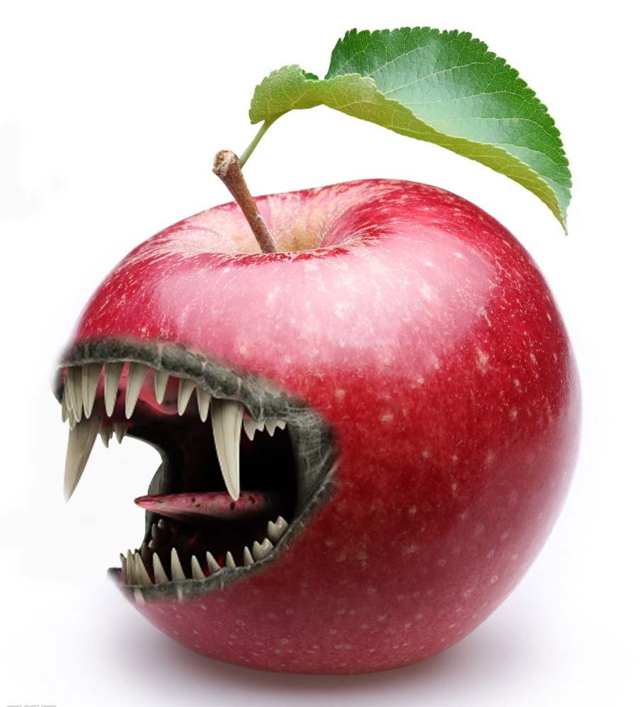 苹果的身体联想上恐龙的牙齿