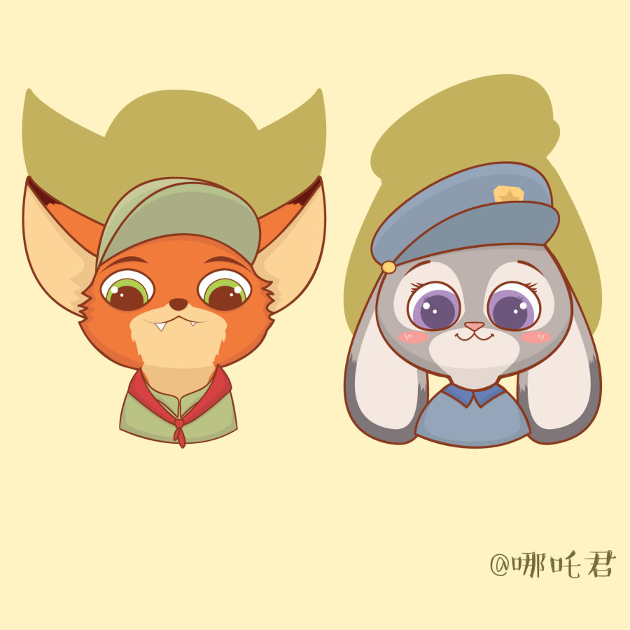 疯狂动物城情侣头像|商业插画|插画|李哪吒Kell
