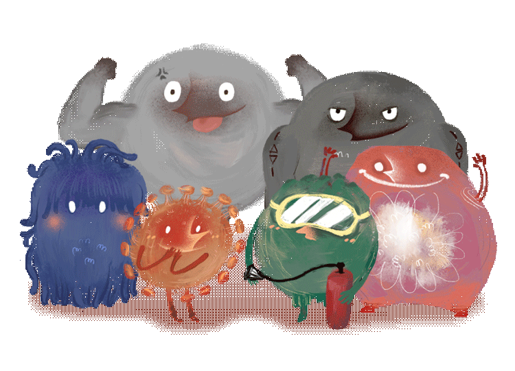 流感大作战h5——细胞卡通形象形象设计gif