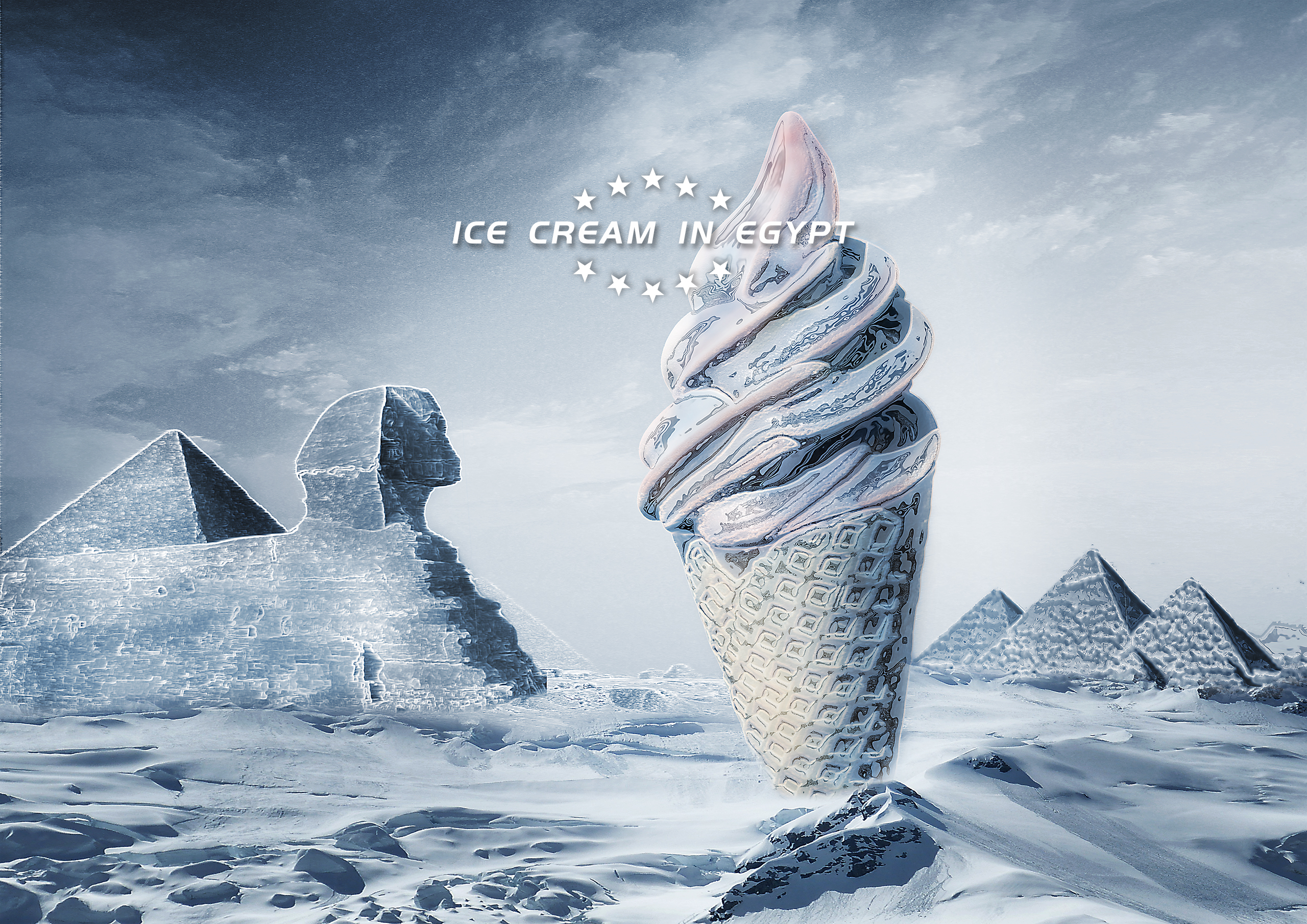 夏季电商海报 冰封效果 冰淇淋在埃及
