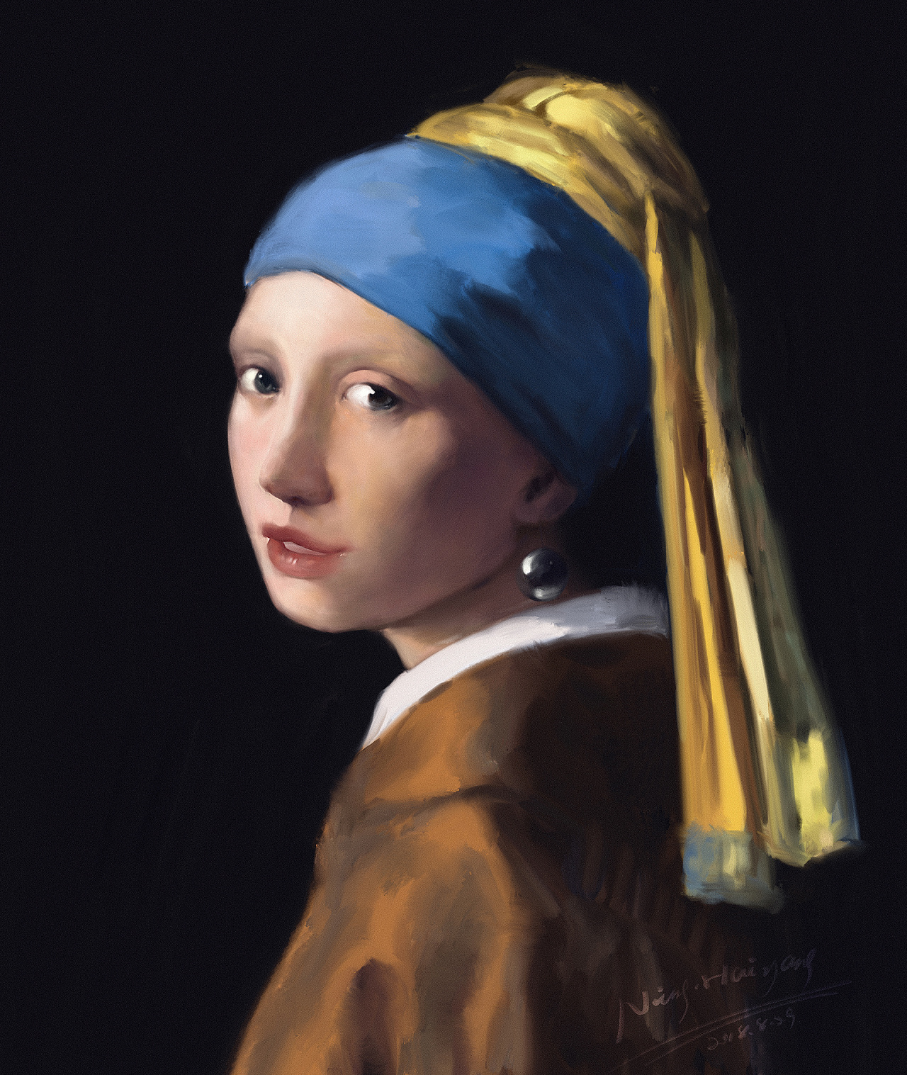 《戴珍珠耳环的少女》油画临摹