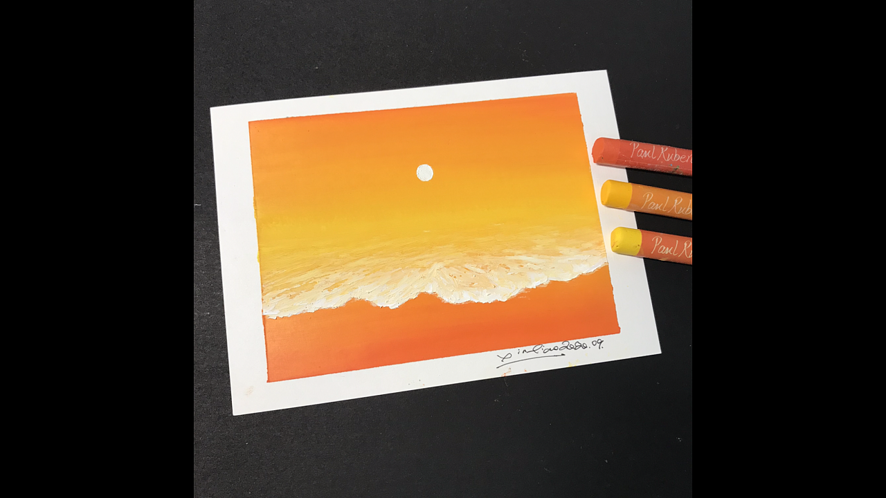 油画棒《海边落日·橘色气泡》系列作品