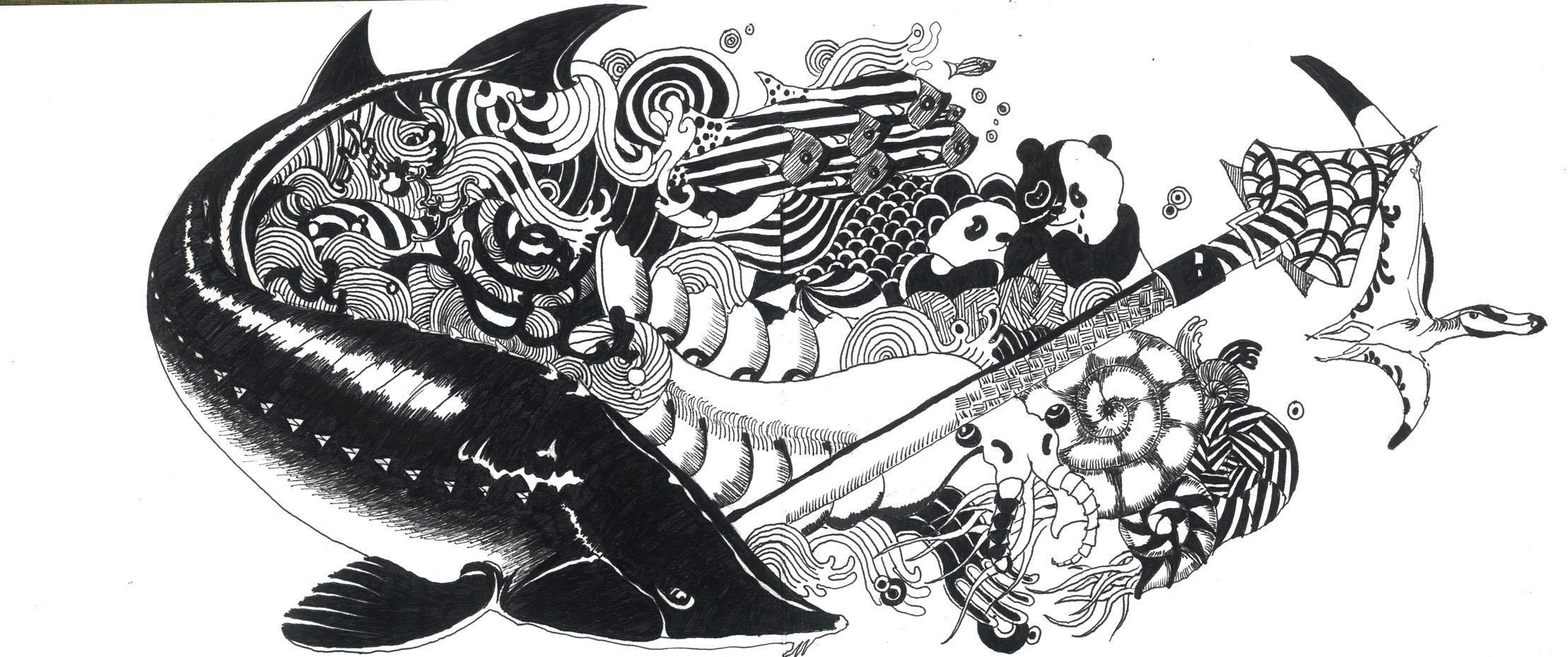 邹邹安 ——大学映射——手绘 黑白 插画 创意 中国风