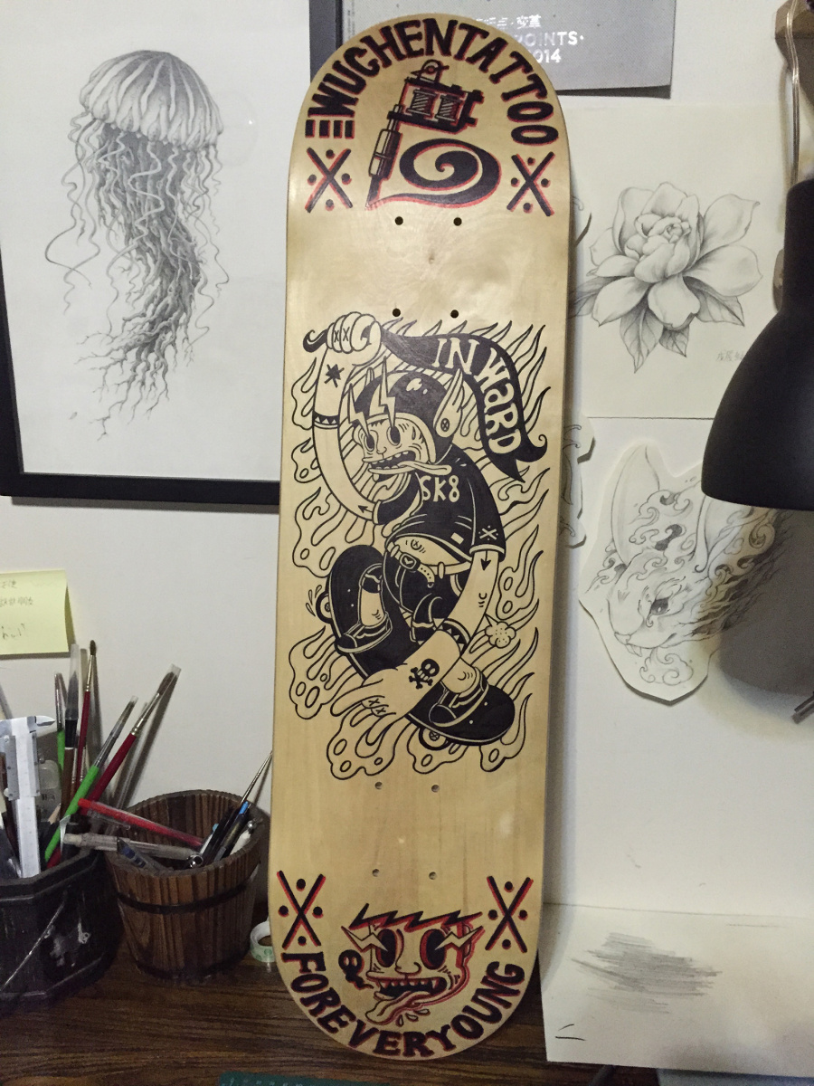 滑板板面手绘|商业插画|插画|米米陶 - 原创设计