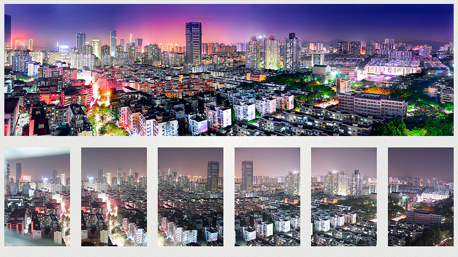 深圳市南山区南油后海蛇口片区高空夜景航拍长