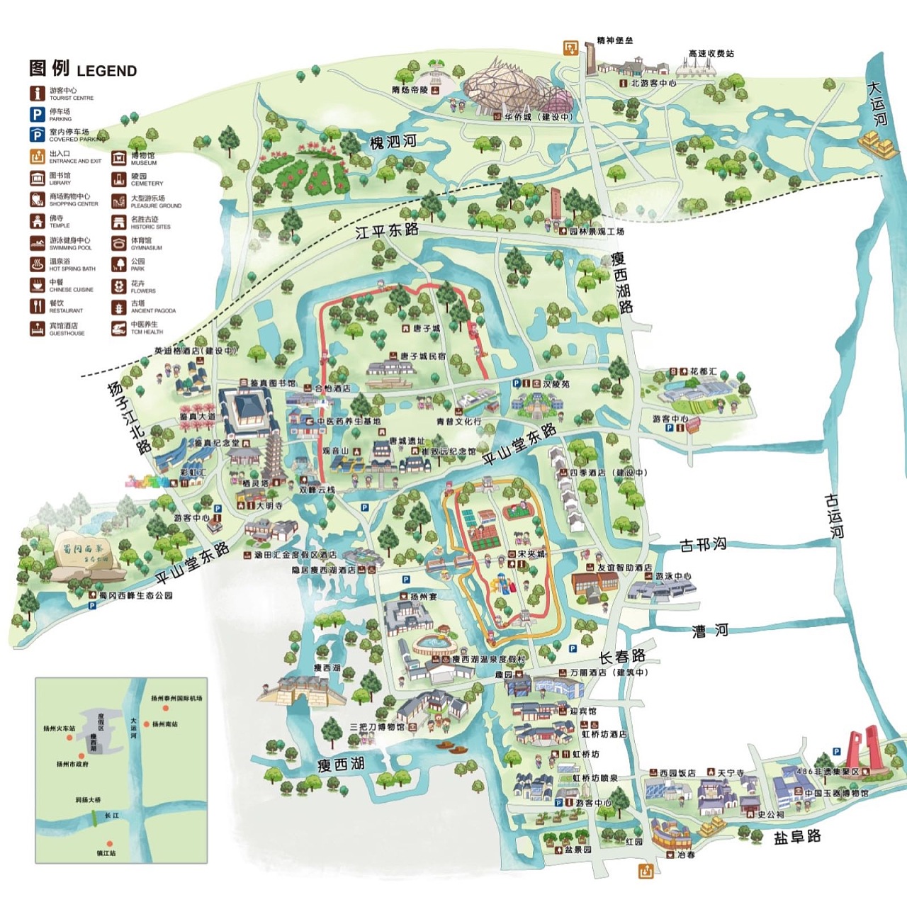 扬州瘦西湖景区手绘地图设计
