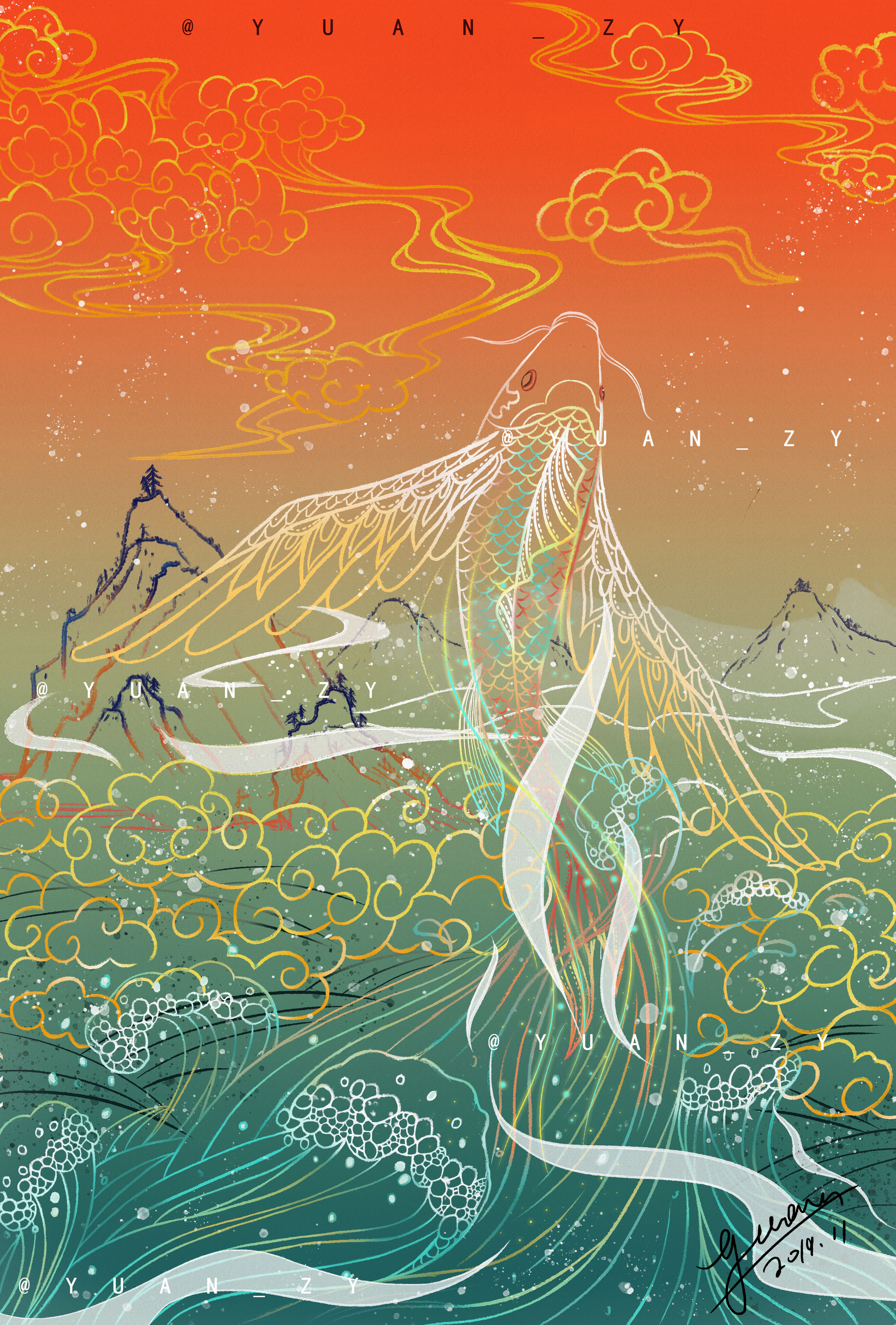 《山海经·西山经》——文鳐鱼|插画|其他插画|yuan_zy - 原创作品
