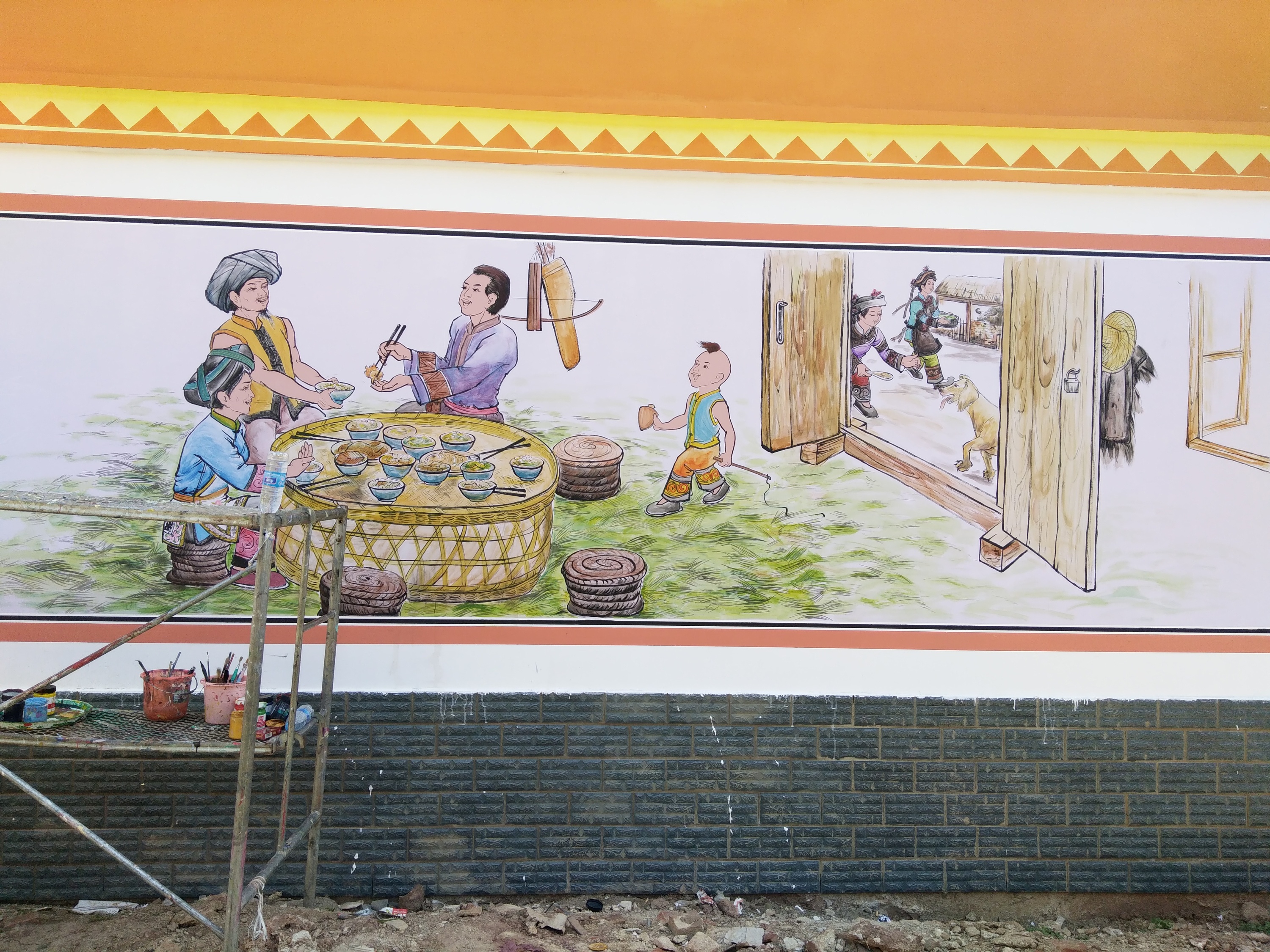 傈僳族文化傈僳族墙体彩绘墙画墙绘云南傈僳族墙体彩绘