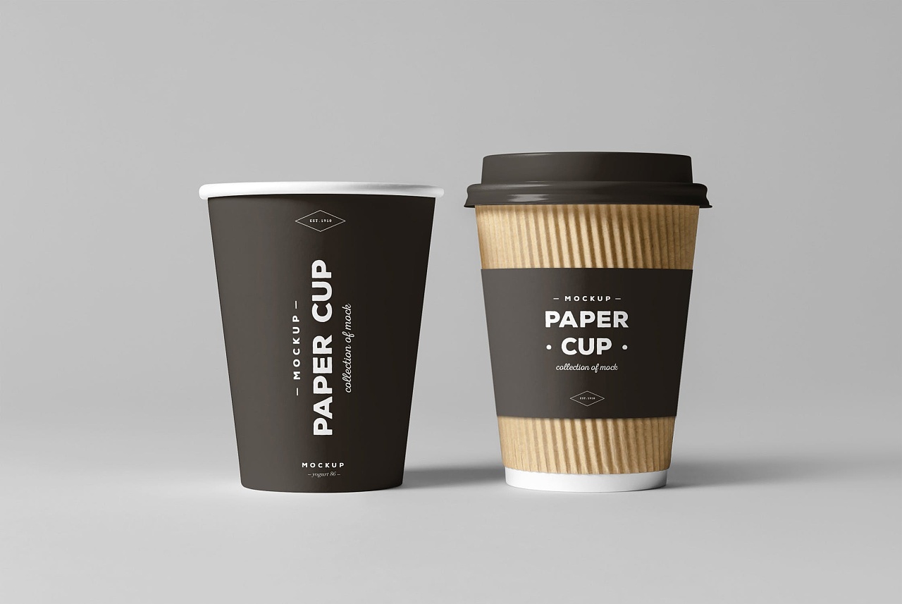 热饮纸杯咖啡杯组合套装样机模板 素材纸杯子
