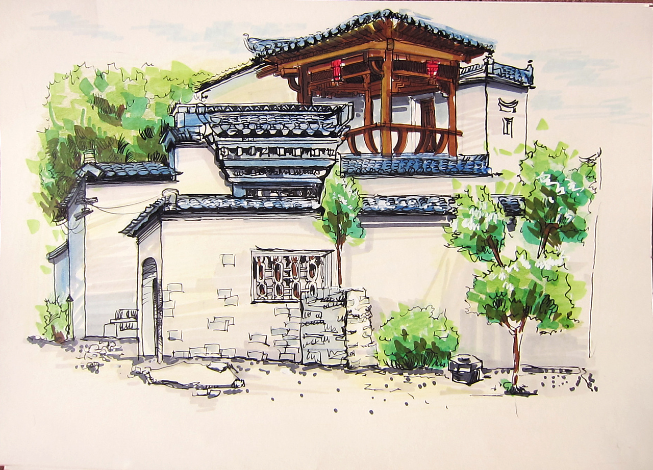 手绘中国民居建筑|纯艺术|绘画|LanskiDesign - 原创作品 - 站酷 (ZCOOL)