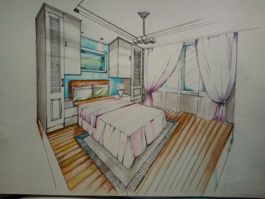 手绘小型卧室|室内设计|空间\/建筑|Bellewei 