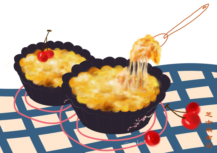 【食谱】手绘芝士焗南瓜 秒会的快手烘焙 br |绘