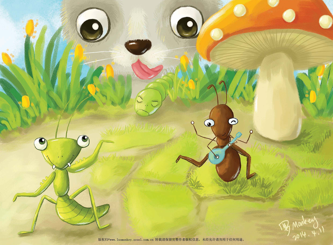 昆虫春游会 插画 漫画 猫 螳螂 蚂蚁 蘑菇|插画|儿童插画|luokaiying - 原创作品 - 站酷 (ZCOOL)