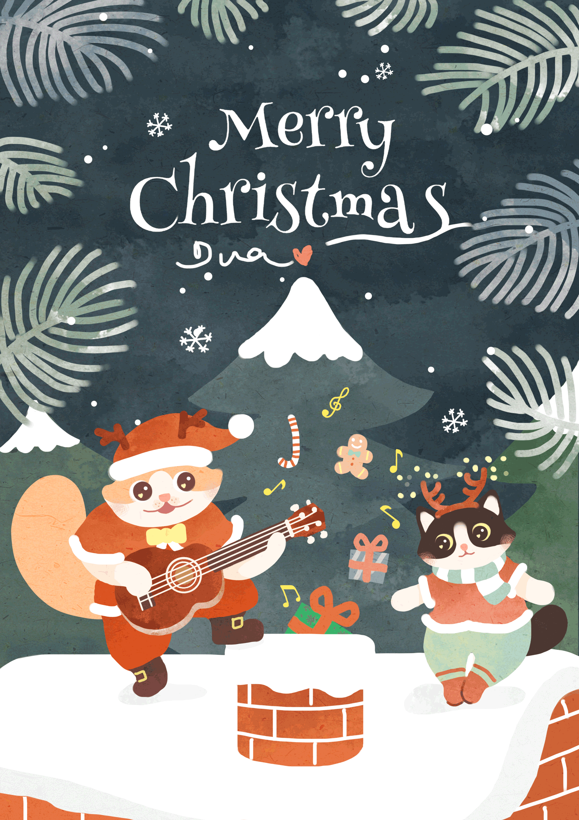 米和噢嘟嘟祝大家圣诞快乐|插画|艺术插画|喵喵米麻麻