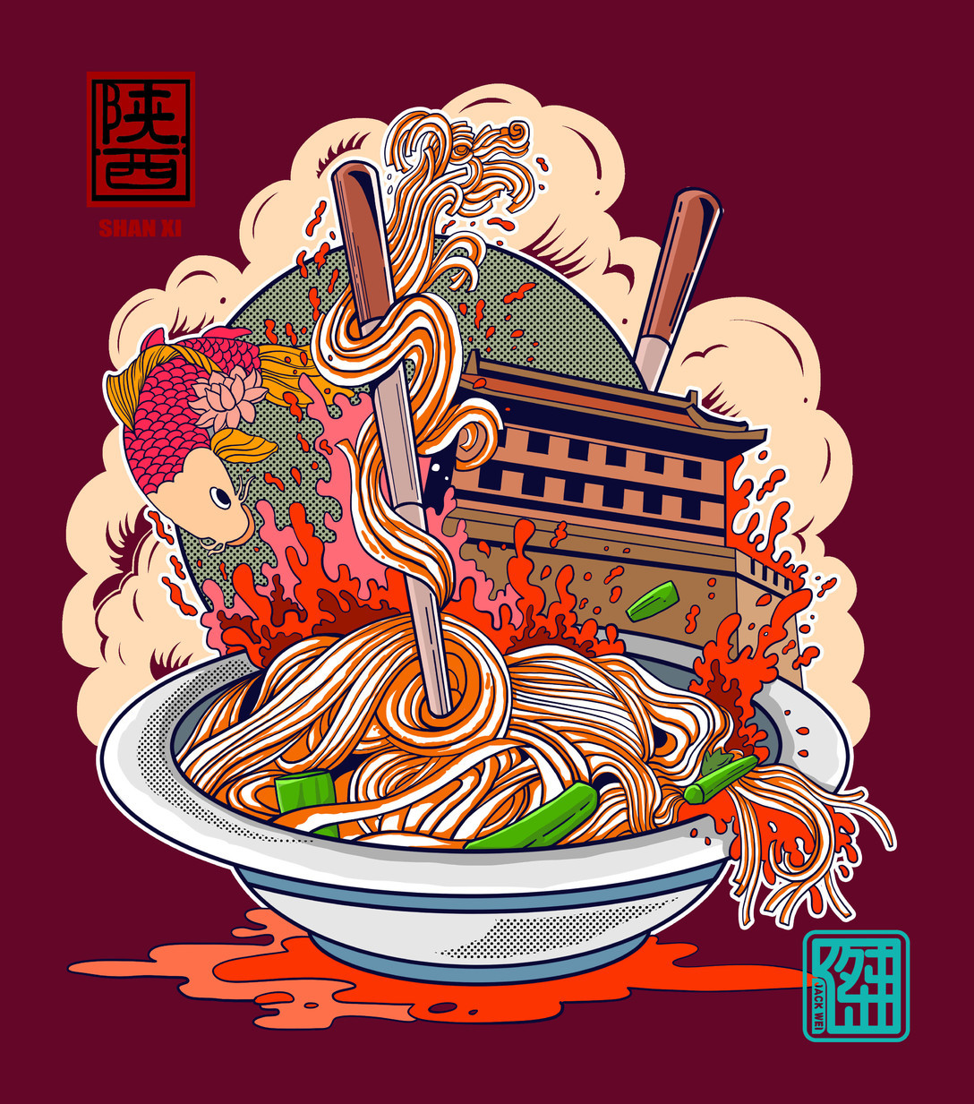 年前创作的一组陕西美食系列插画