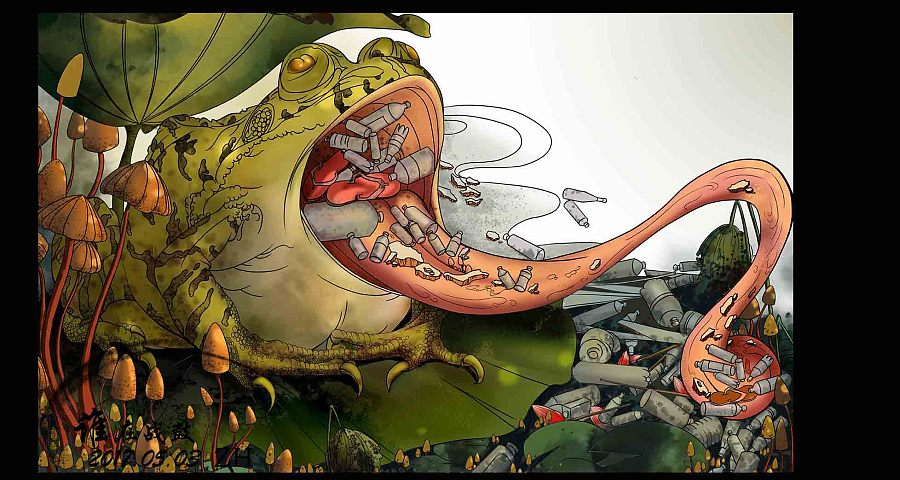 【目击者 1】 插画 环境保护 水污染 青蛙 |商业