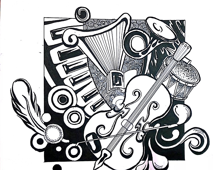 【老作品】高中时-乐器组合黑白装饰画|其他插