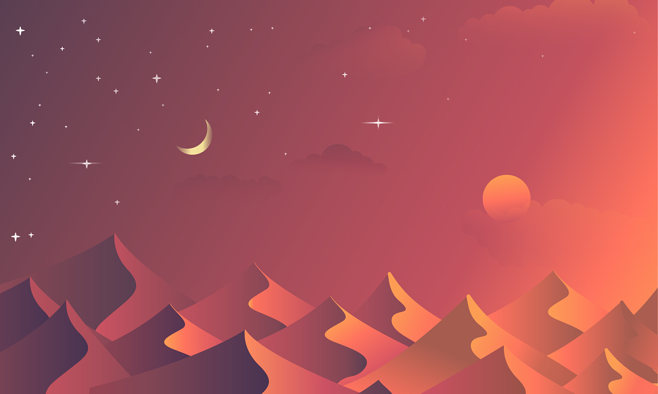 风景插画:从夜晚到黎明