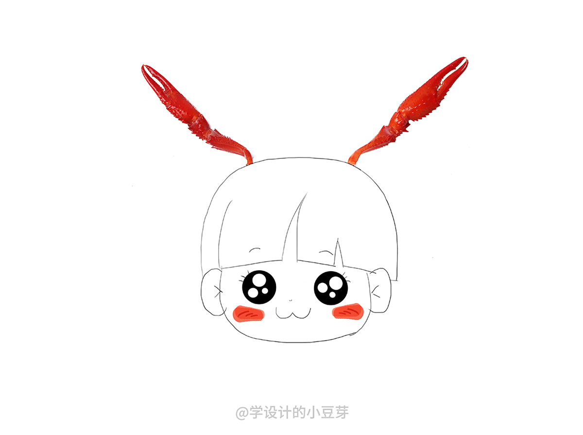 小龙虾表情包,摄影后期手绘创意分享,ps前后对比图