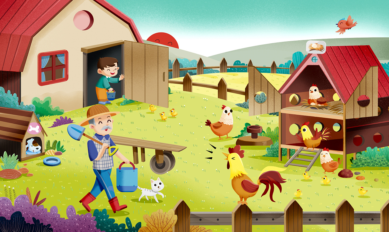 欧美风格儿童插画《农场的一天》