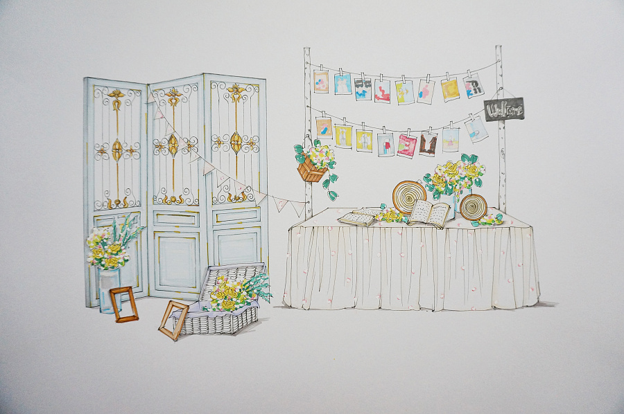 婚礼手绘图图片室外图片展示