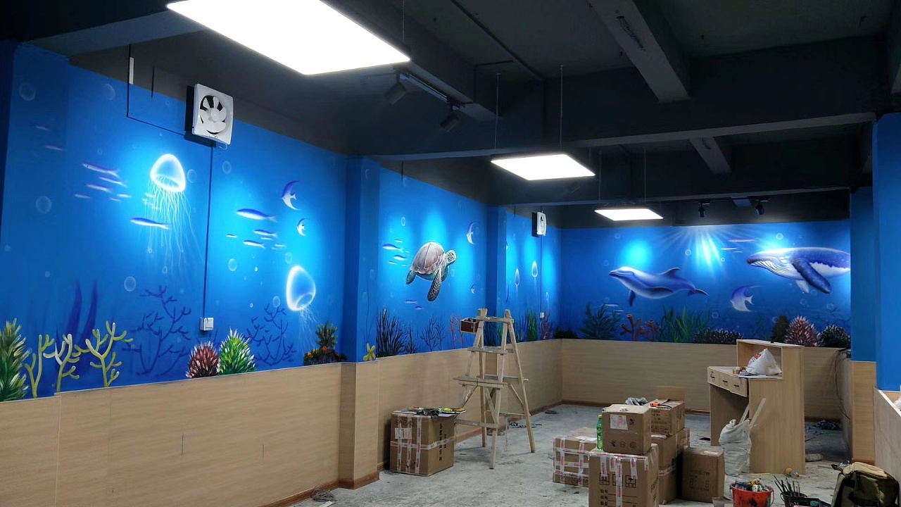 餐厅墙绘海底世界