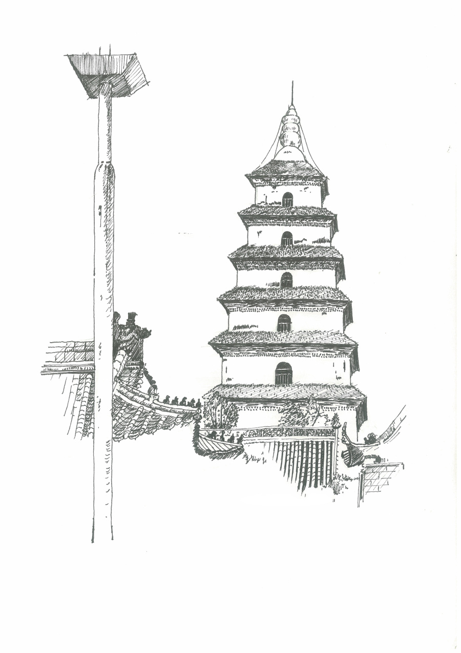 西安美术实习钢笔线条画|绘画习作|插画|Charle