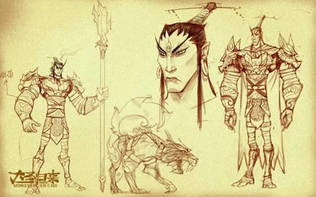 二郎神带哮天犬纹身素材手稿内容图片分享