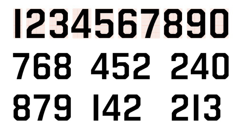 遵循了传统,简洁,最容易识别的原则,数字"4","7"没有倒角设计.