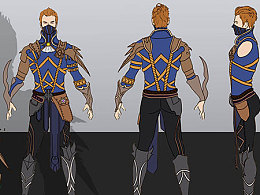 游戏角色原画刺客套装三视图