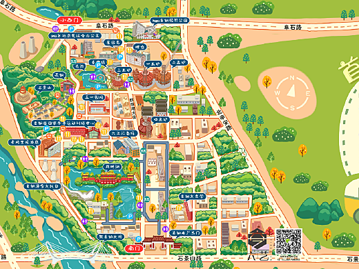 北京首钢园手绘地图卡通导览手机h5导览程序设计定制