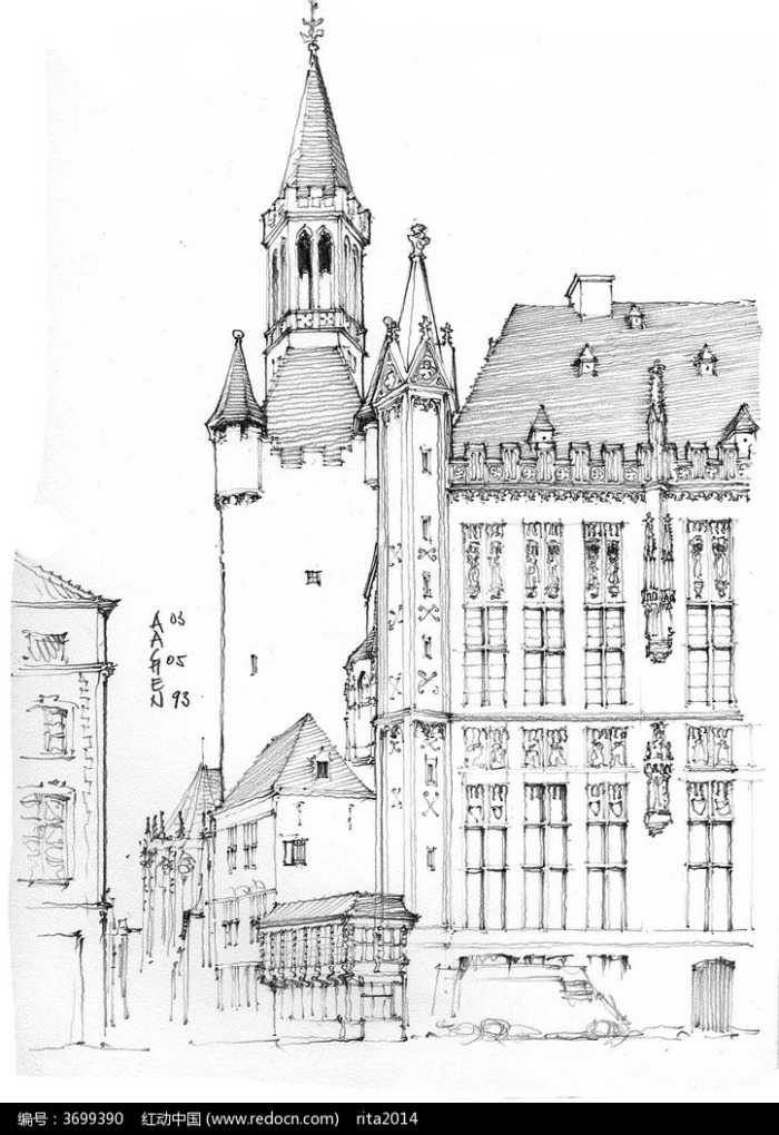 欧洲古典建筑手绘插图图片