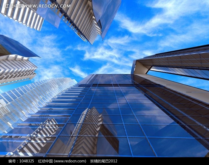 蓝天下的高楼大厦仰视图图片