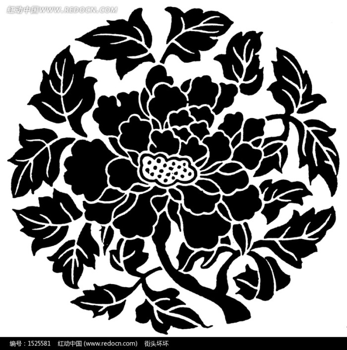 中国传统圆形牡丹花纹饰