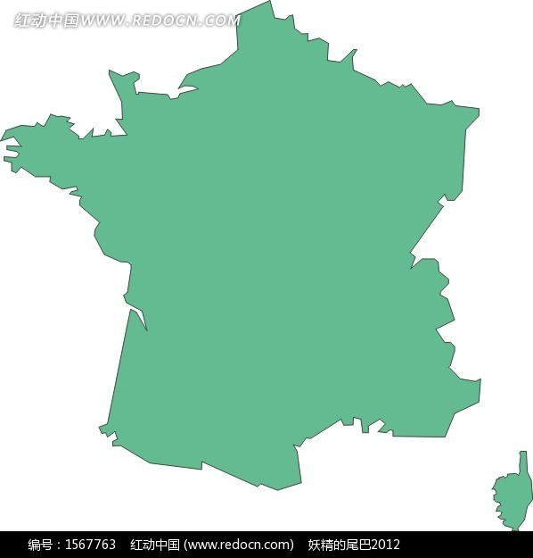 手绘绿色法国地图