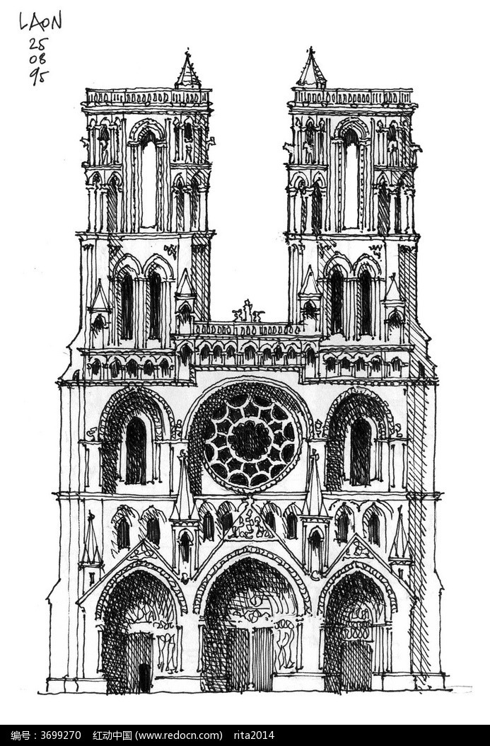 国外古典教堂建筑手绘图图片