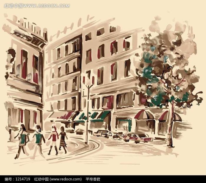 手绘城市街景插画设计文件