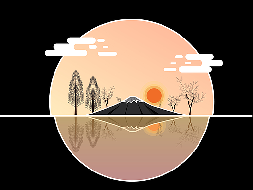 扁平插画风景--和风