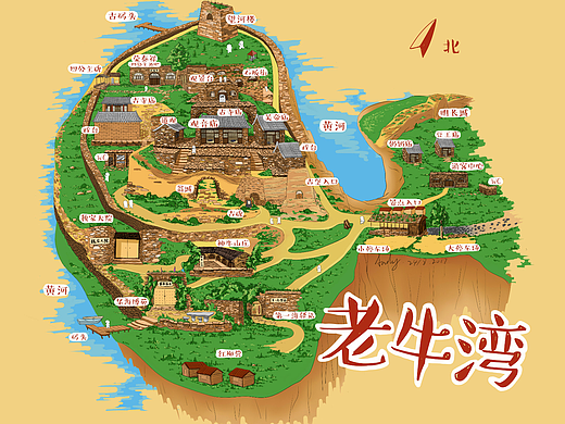 老牛湾手绘地图