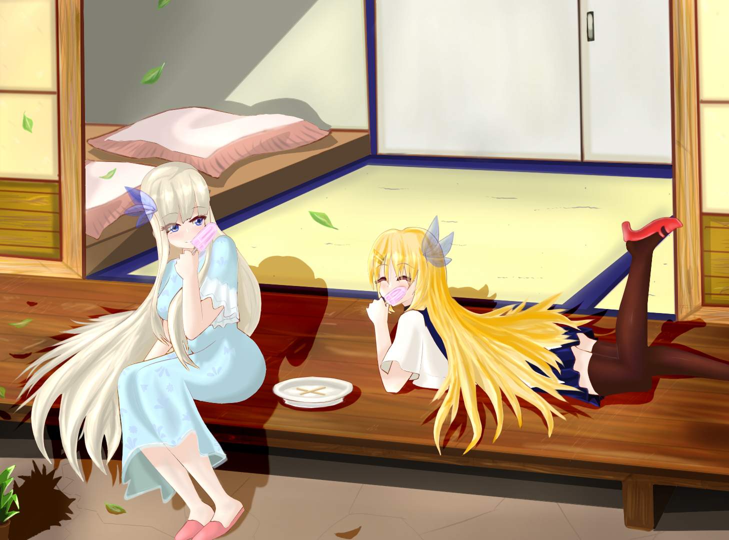 战舰少女r同人插画列克星敦&萨拉托加"夏日乘凉"