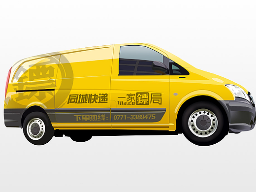 鼠标绘制的面包车及车身广告设计快递面包车货运车